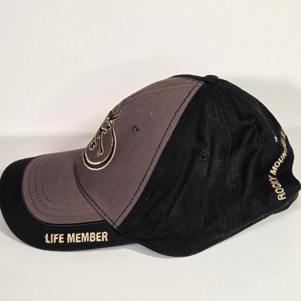 RMEF Rocky Mountain Elk Foundation Hat Life Member Cap Black Brown Leather Strap - Picture 4 of 10